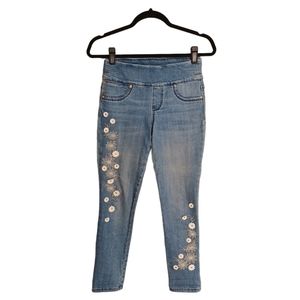 STYLE & CO Boyfriend White Floral Embroidered Pull On Jeans PP (Small Petite)